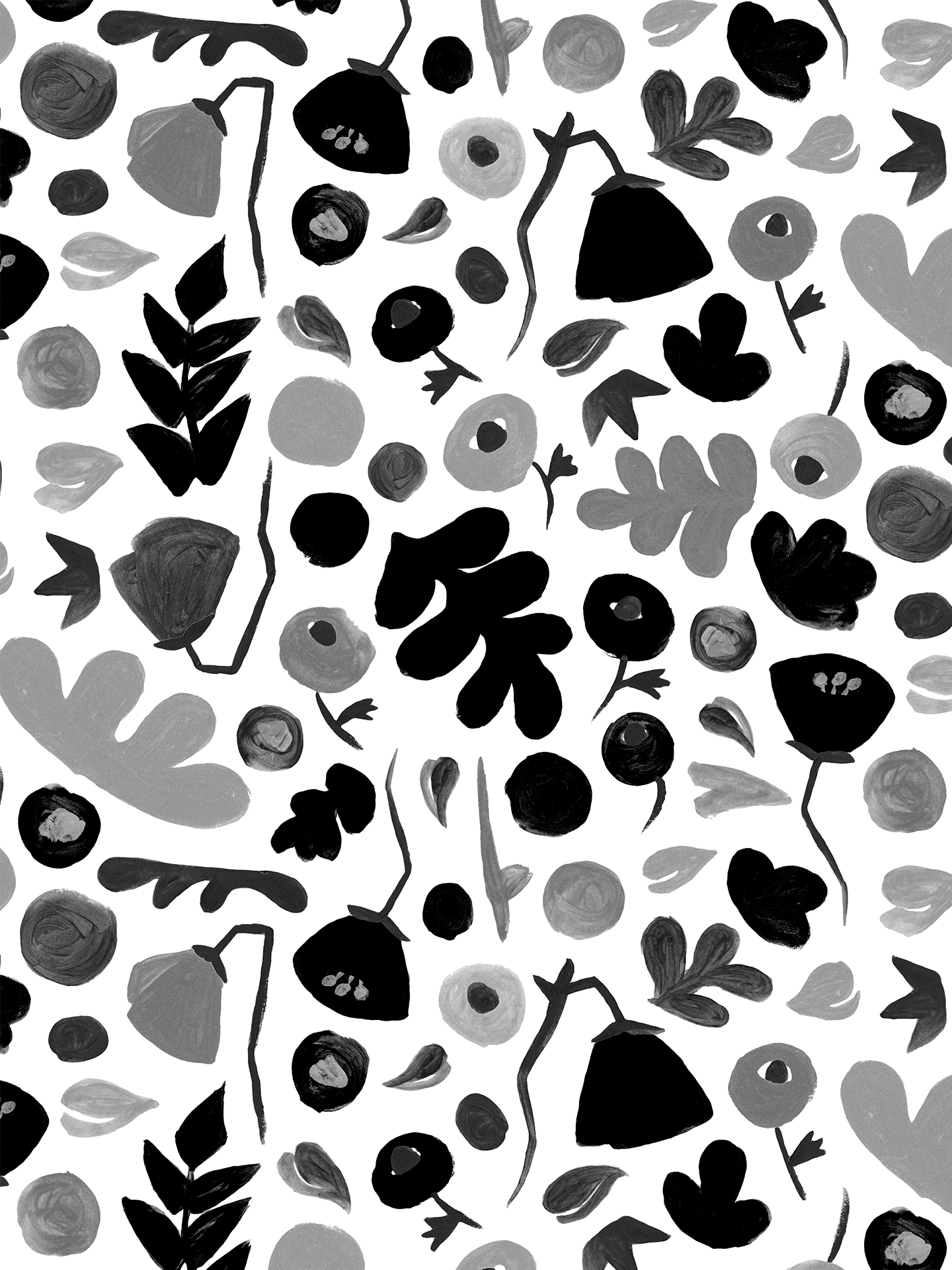 Henri Floral Wallpaper, black and white