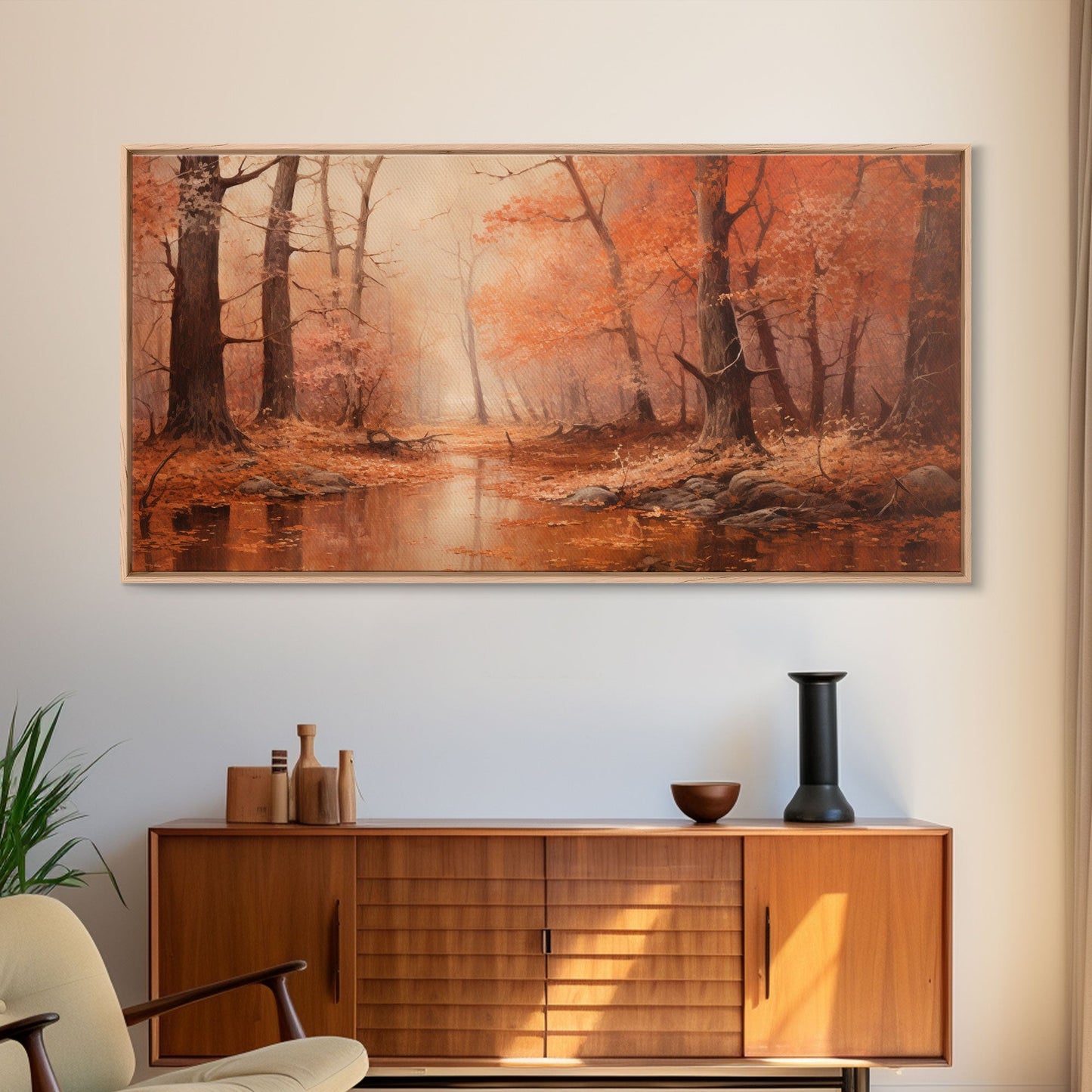 Orange Leaves In The Fall, Framed Canvas Print, Seasonal Decor, Fall Seasonal Art, Clearance Fall Decorations, Fall Wall Decor, Fall Decor