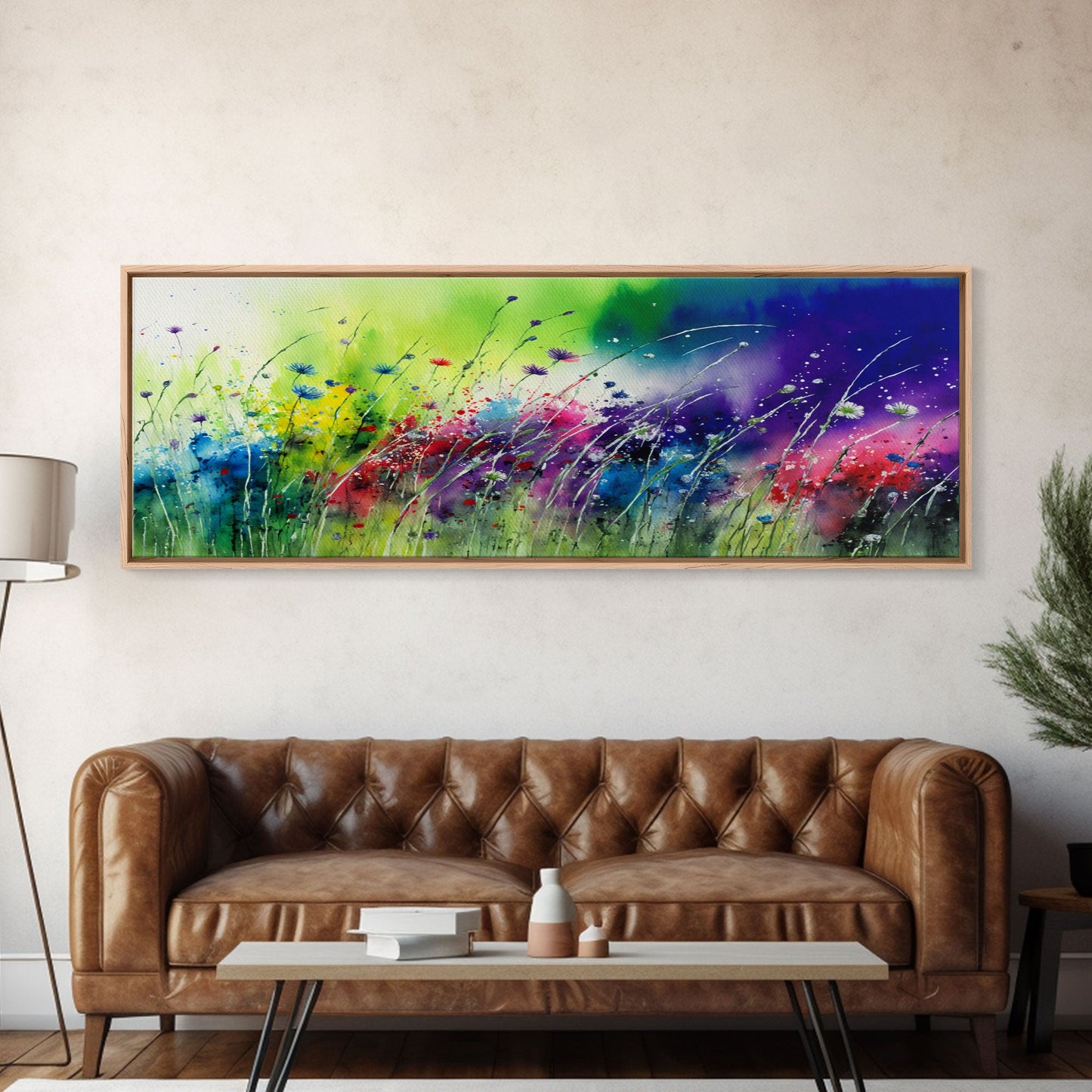 Framed Canvas Print of Colorful Wild Flower Field - Gallery-Wrapped Artwork - Ready to Hang - High Quality Artwork - Panoramic Art