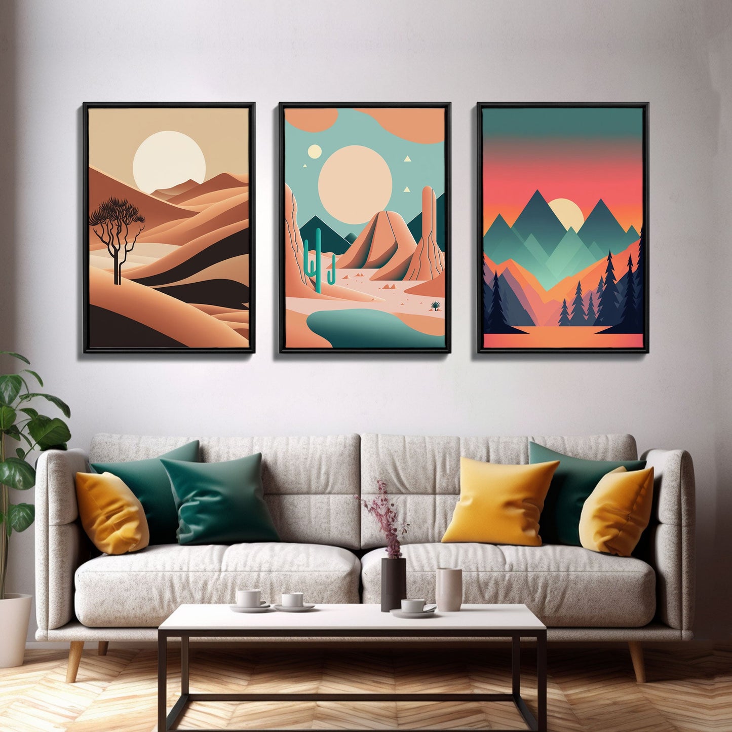 Set of 3 Desert Canvas Prints, Four Peaks Arizona Wall Art, 3 Piece Print Set, Arizona Desert, Boho Print, Modern Wall Art, Framed Canvas