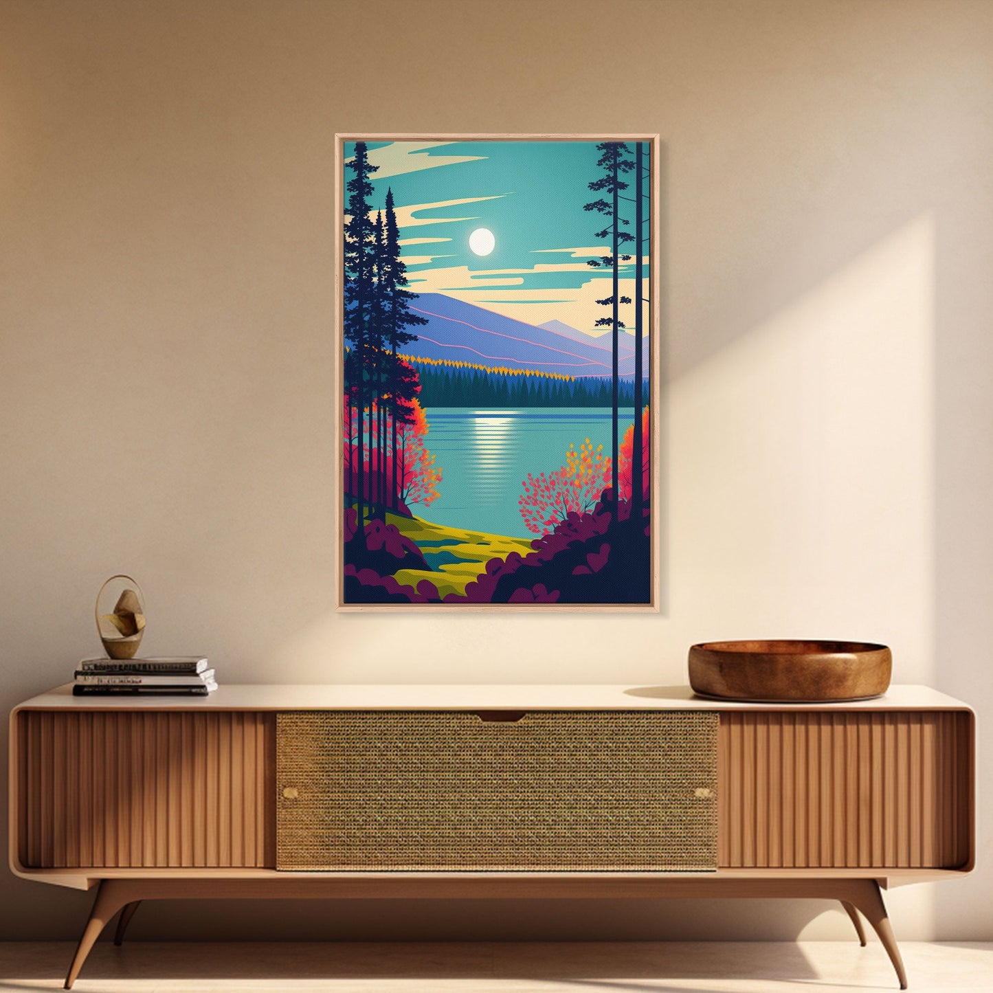Scandinavian Inspired Pacific Northwest Art, Pop Art, Framed Canvas Print, High Contrast Vibrant and Colorful Living Room Art
