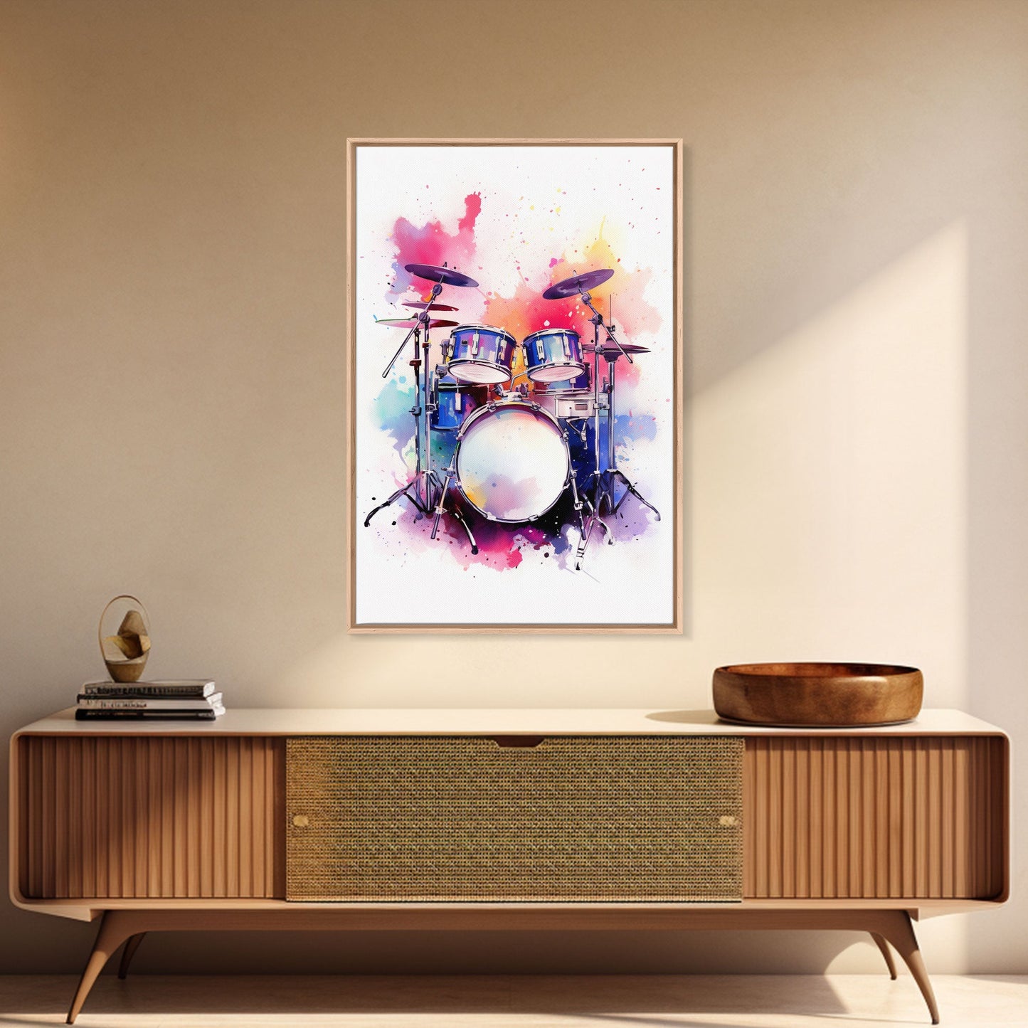 Drum Art, Gift For Drummer, Framed Canvas Print, Studio Art, Music Studio Decor, Drum Set