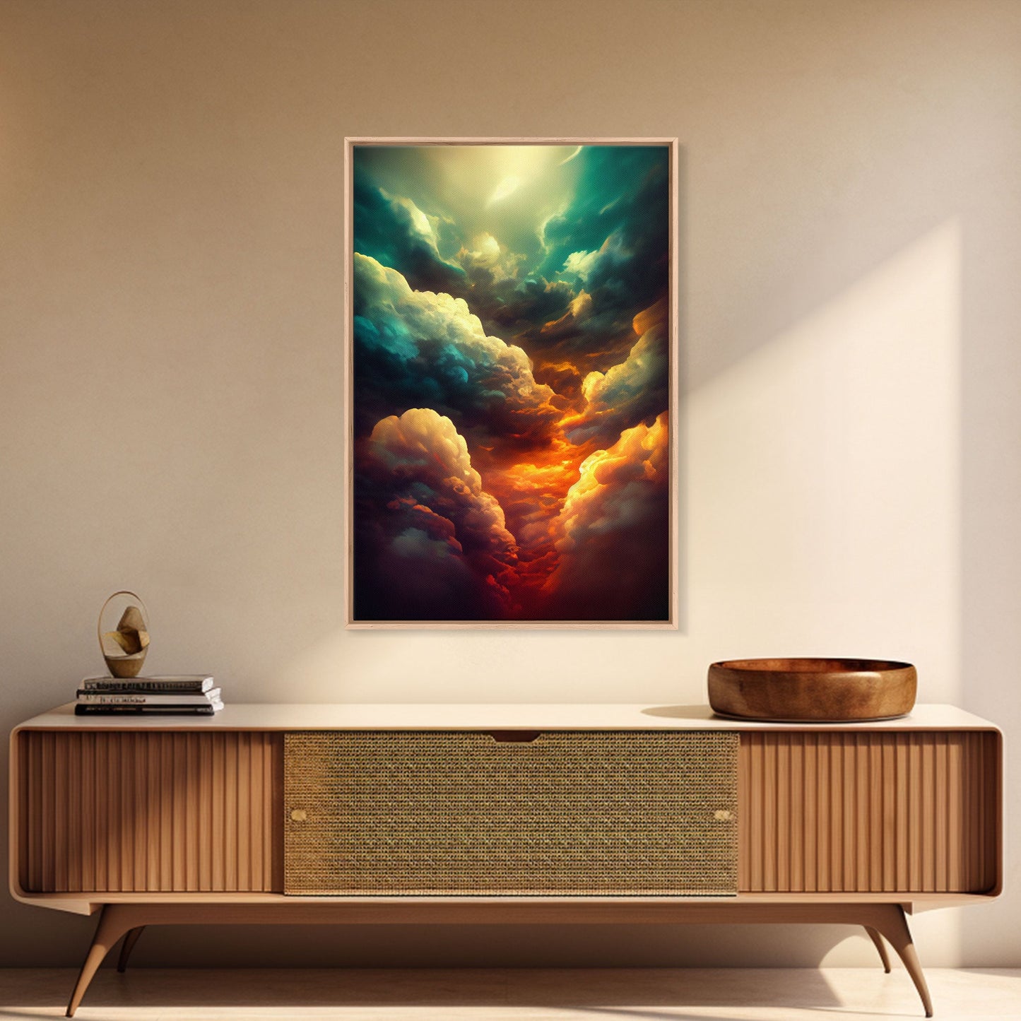 Watercolor painting canvas print of a thunder storm, gloomy wall art, golden hour, cool rain storm wall art, stormy skies