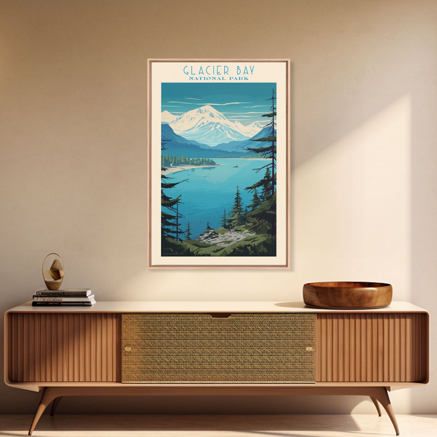 Glacier Bay National Park Alaska Travel Art, National Park Print, Minimalist Travel Art, Midcentury Modern Style Landscape Painting