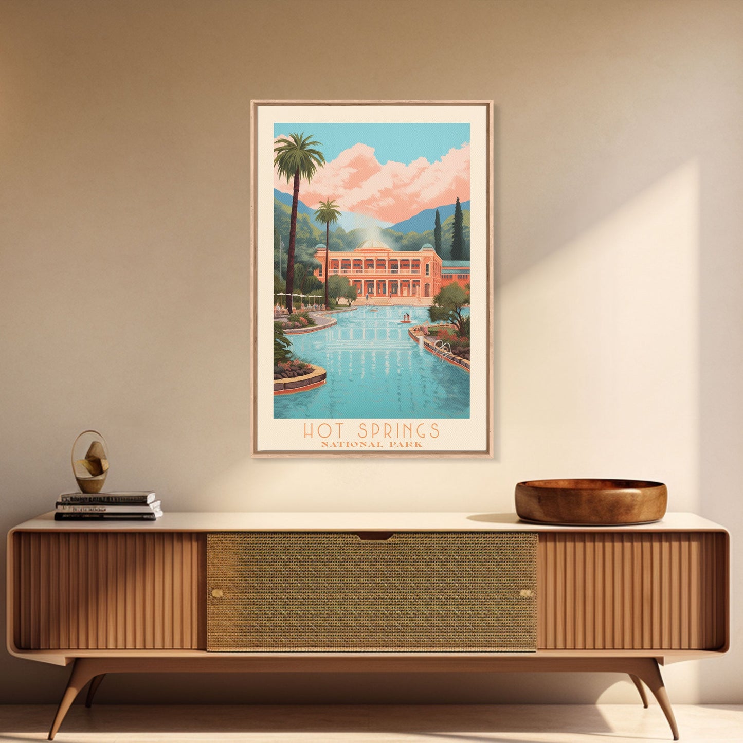 Hot Springs National Park Arkansas Travel Art, National Park Print, Minimalist Travel Art, Midcentury Modern Style Landscape Painting
