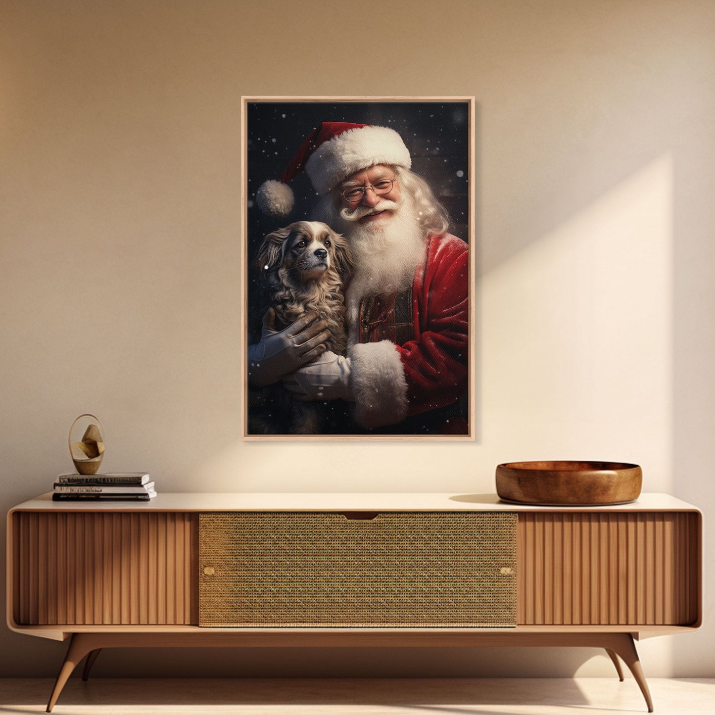 Santa Claus And His Cavalier King Charles, Christmas Wall Art, Dog Gift, Christmas Dog, Winter Wall Art, Santa Decor, Santa Art Print