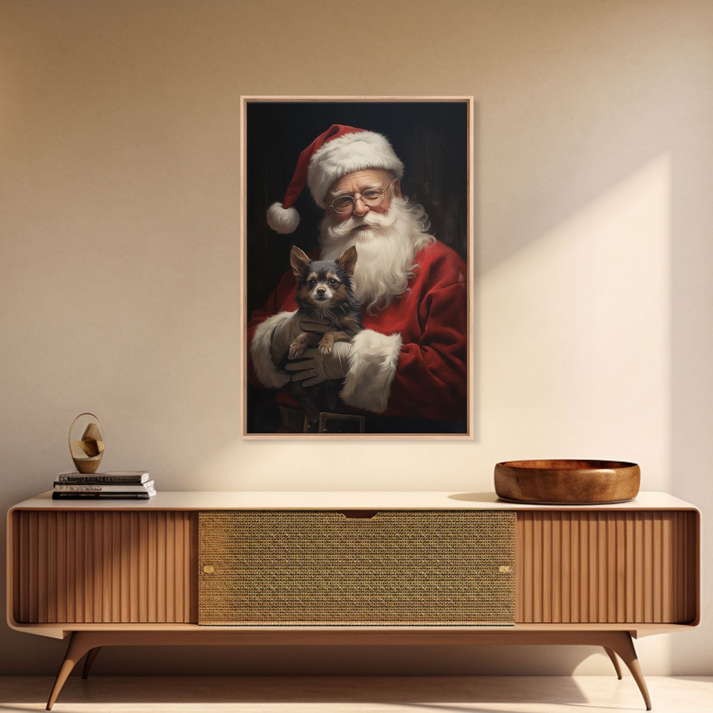 Santa Claus And His Chihuahua, Christmas Wall Art, Christmas Dog, Winter Wall Art, Santa Decor, Santa Art Print, Farmhouse Christmas