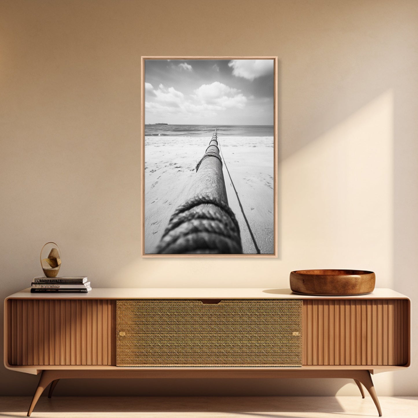 Nautical Rope, Ocean Line, Endless Beach, Maritime Horizon, Canvas Print, Minimalist Wall Art, Modern Coastal Decor, Entryway Beach Art