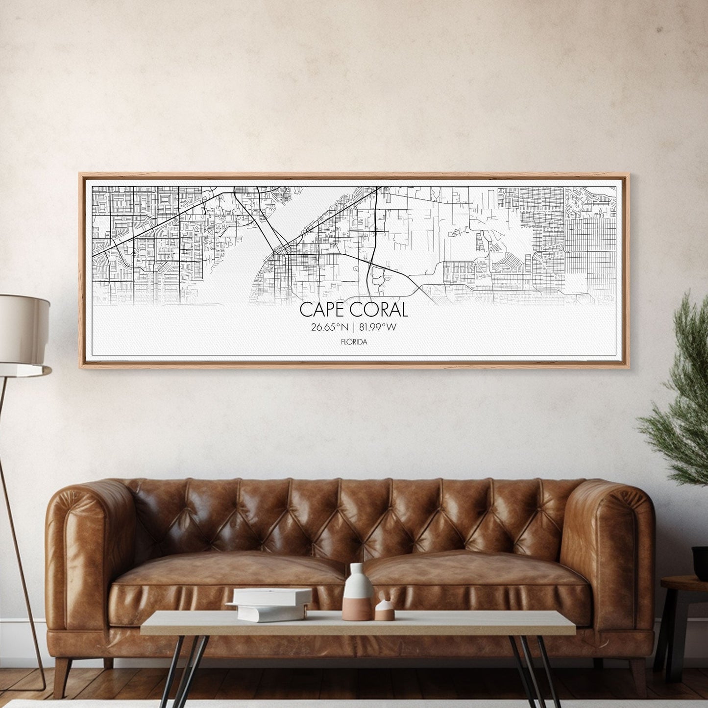 Panoramic Cape Coral City Map, Florida Art, Map Print, Minimalist Wall Art, Canvas Art, Housewarming Gift, Street Map Art, Closing Gift