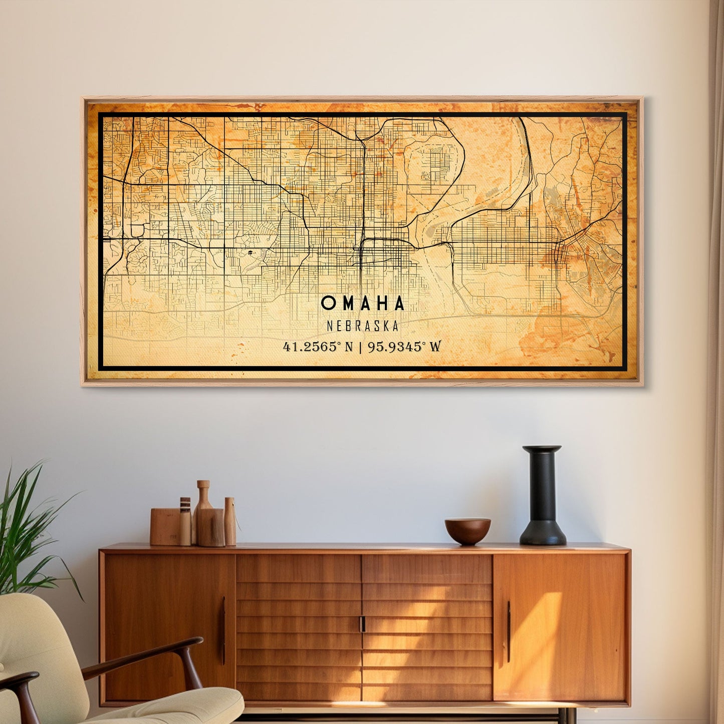 Omaha Nebraska map print poster or framed canvas, Omaha map print poster canvas, Omaha city map print poster canvas, Vintage Travel Art