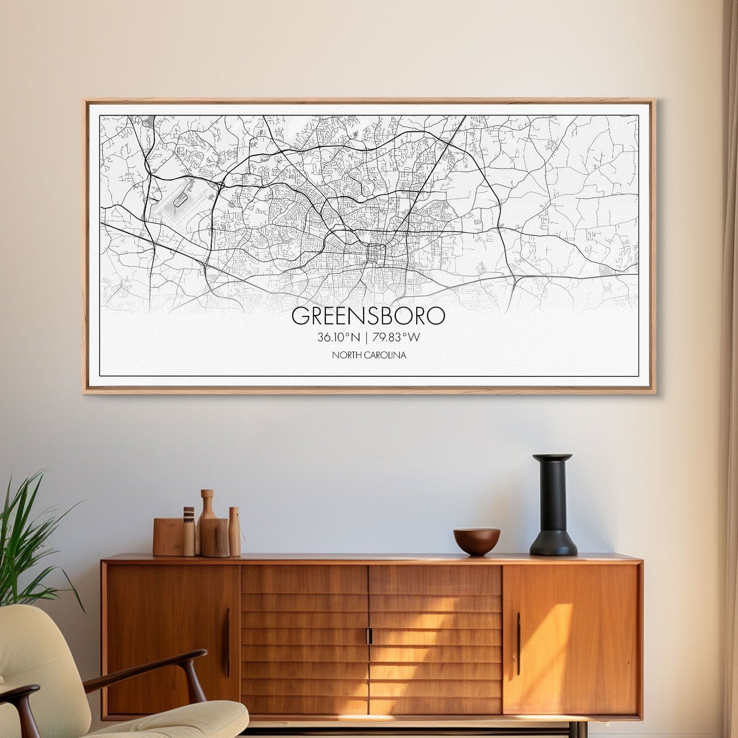 Greensboro City Map, North Carolina Map, Map Art, Minimalist Art, Wall Art, Canvas Art, Cabin Wall Art, Living Room Wall Art, New Home Gift