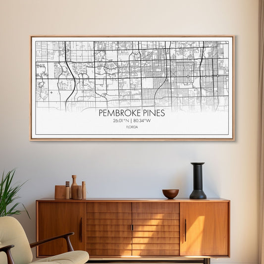 Pembroke Pines City Map, Florida Art, Map Print, Minimalist Wall Art, Wall Art, Canvas Art, Closing Gifts, Horizontal Wall Art, Cottage Art