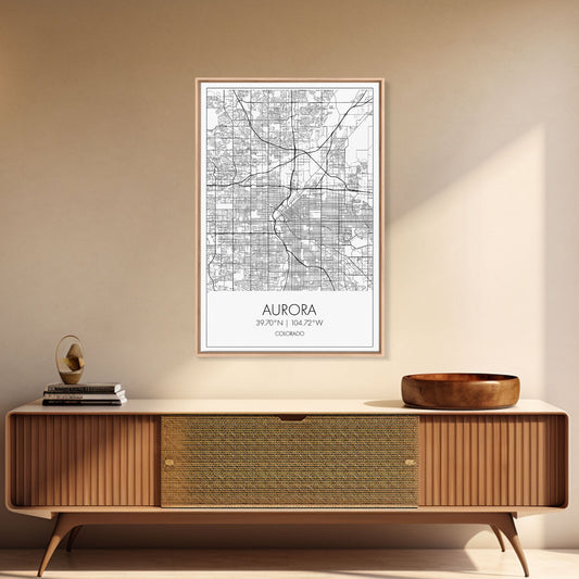 Aurora Street Map, Colorado Map, City Map Print, Travel Lover Gift, Above Bed Art, Minimalist Art, Wall Art, Canvas Print, Canvas Wall Art