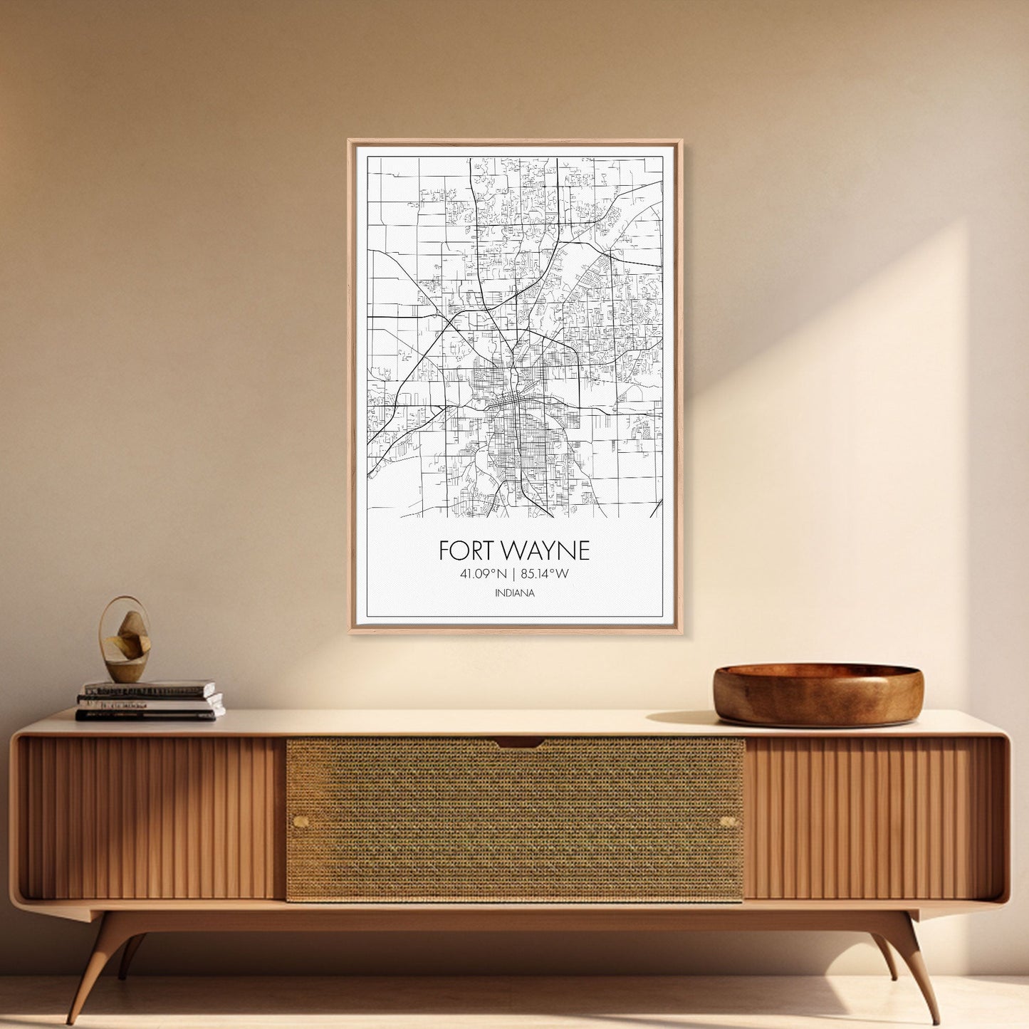 Fort Wayne Street Map, Indiana Map, City Map Art, Minimalist Art, Wall Art, Canvas Print, Office Wall Décor, Gifts For Him, Travel Print