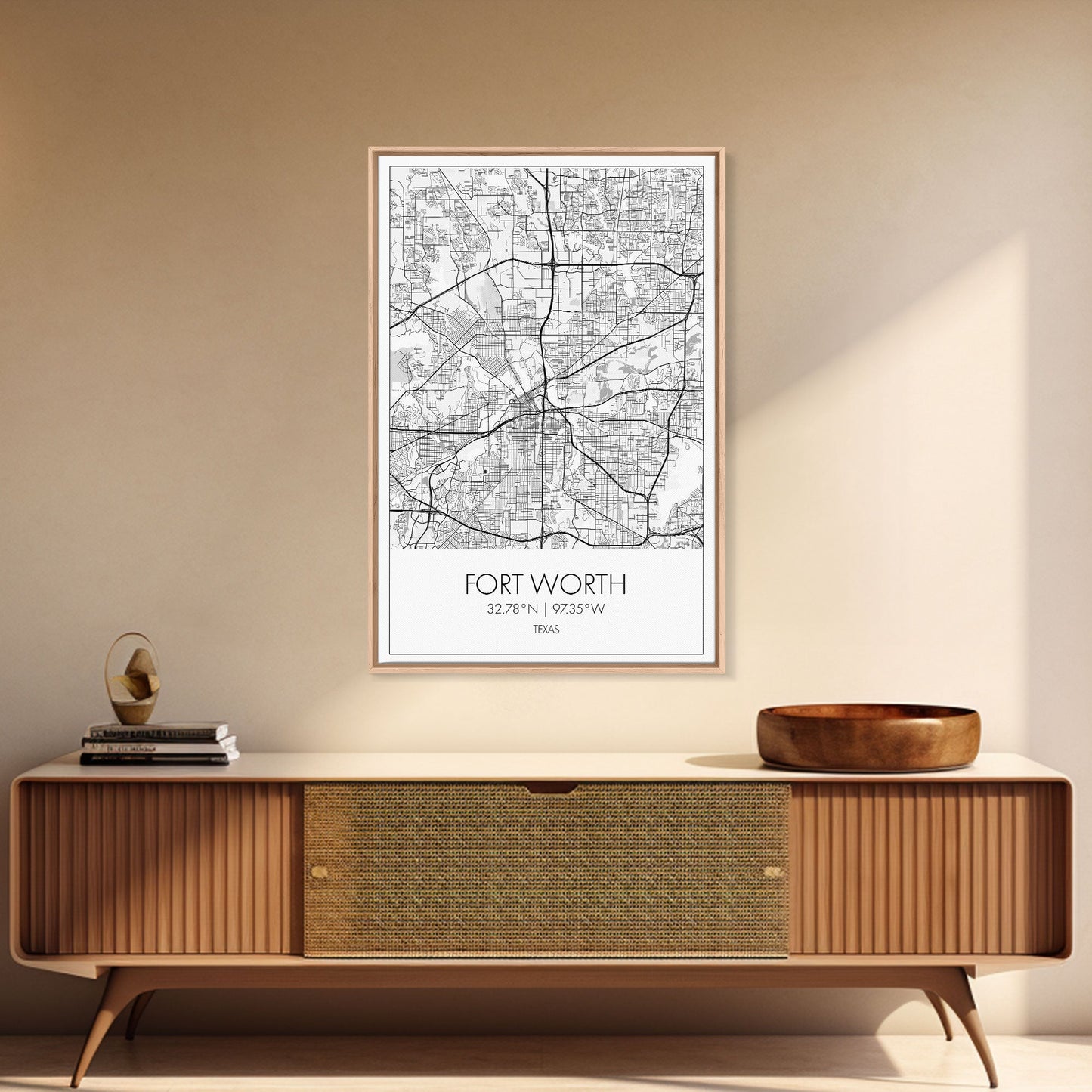 Fort Worth Street Map, Texas Map, City Map Art, Minimalist Art, Wall Art, Canvas Print, Travel Wall Art, Gifts For Women, Man Cave Décor