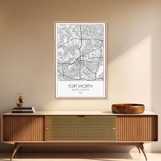 Fort Worth Street Map, Texas Map, City Map Art, Minimalist Art, Wall Art, Canvas Print, Travel Wall Art, Gifts For Women, Man Cave Décor