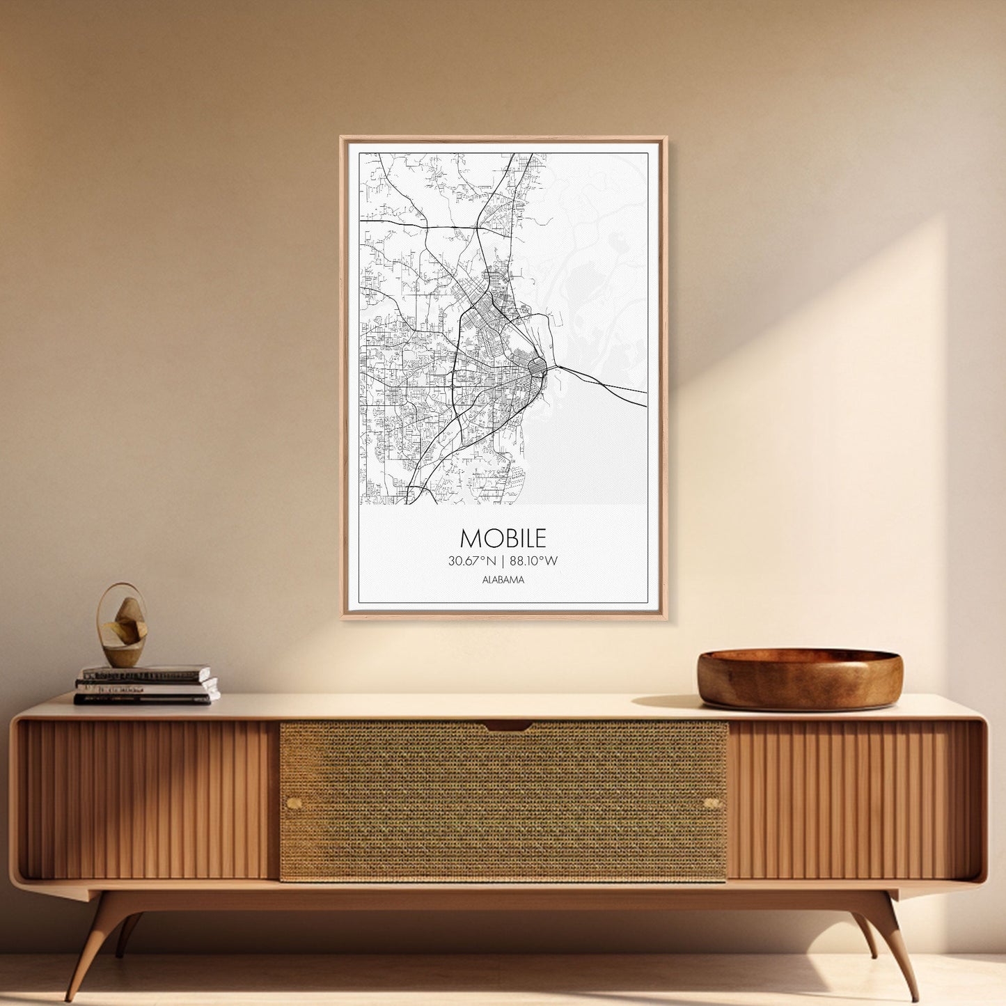 Mobile Street Map, Alabama Map, City Map Art, Modern Art, Wall Art, Canvas Print, Farmhouse Bedroom Art, Mother In Law Gift, Travel Art