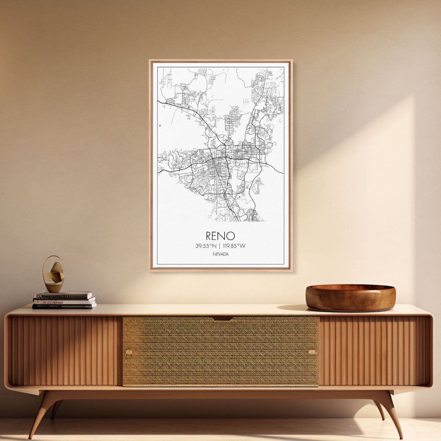 Reno Street Map, Nevada Map, City Map Art, Minimalist Art, Wall Art, Canvas Print, Girls Room Décor, Traveler Gift, Travel Art Print