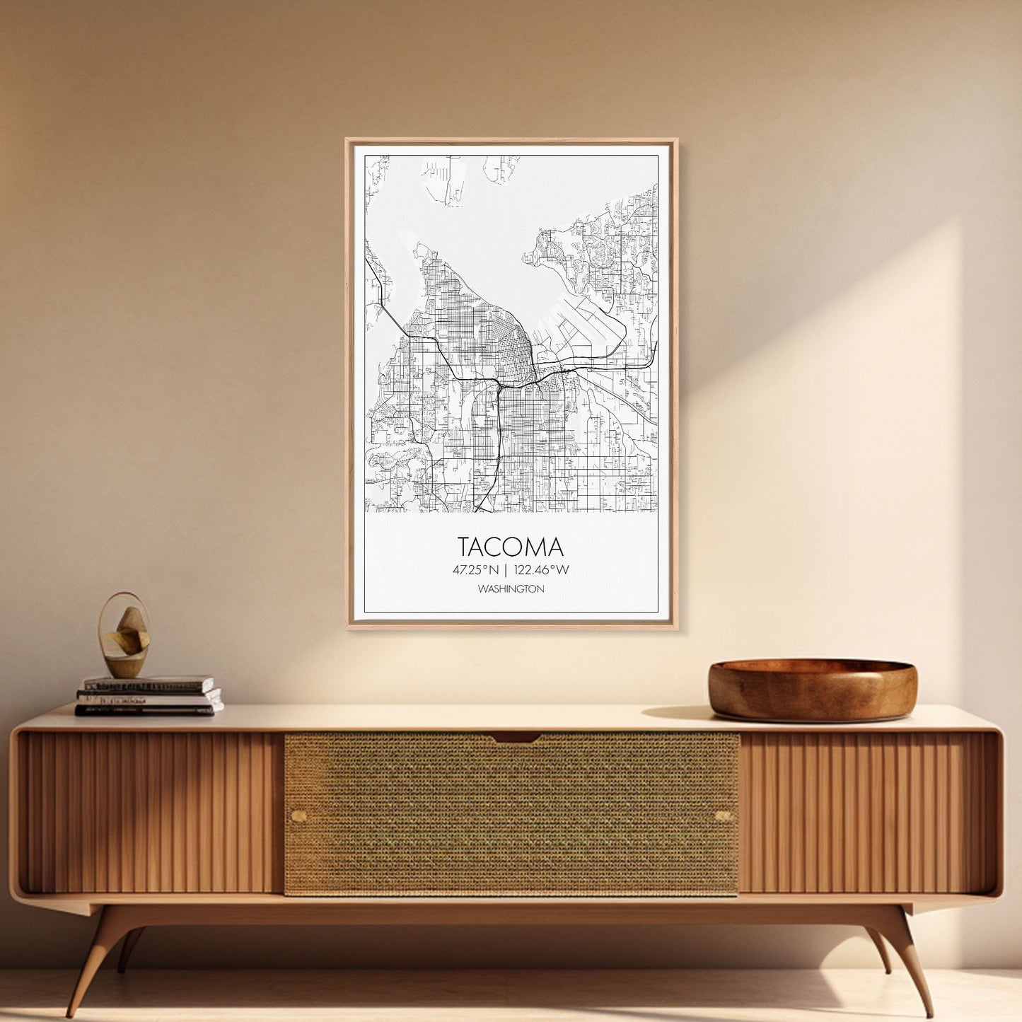 Tacoma Street Map, Washington Map, City Map Print, Modern Wall Art, Wall Art, Canvas Print, Wall Hanging, Housewarming Gift, Travel Art