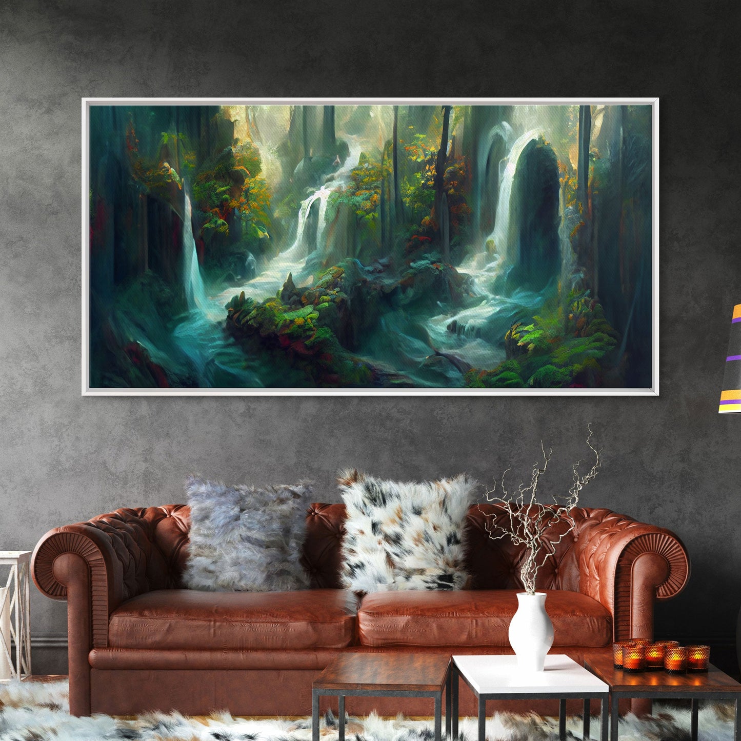 Waterfall wall art, canvas print, giclee, fantasy wall art, water color, nature wall decor, water landscape art, serenity art