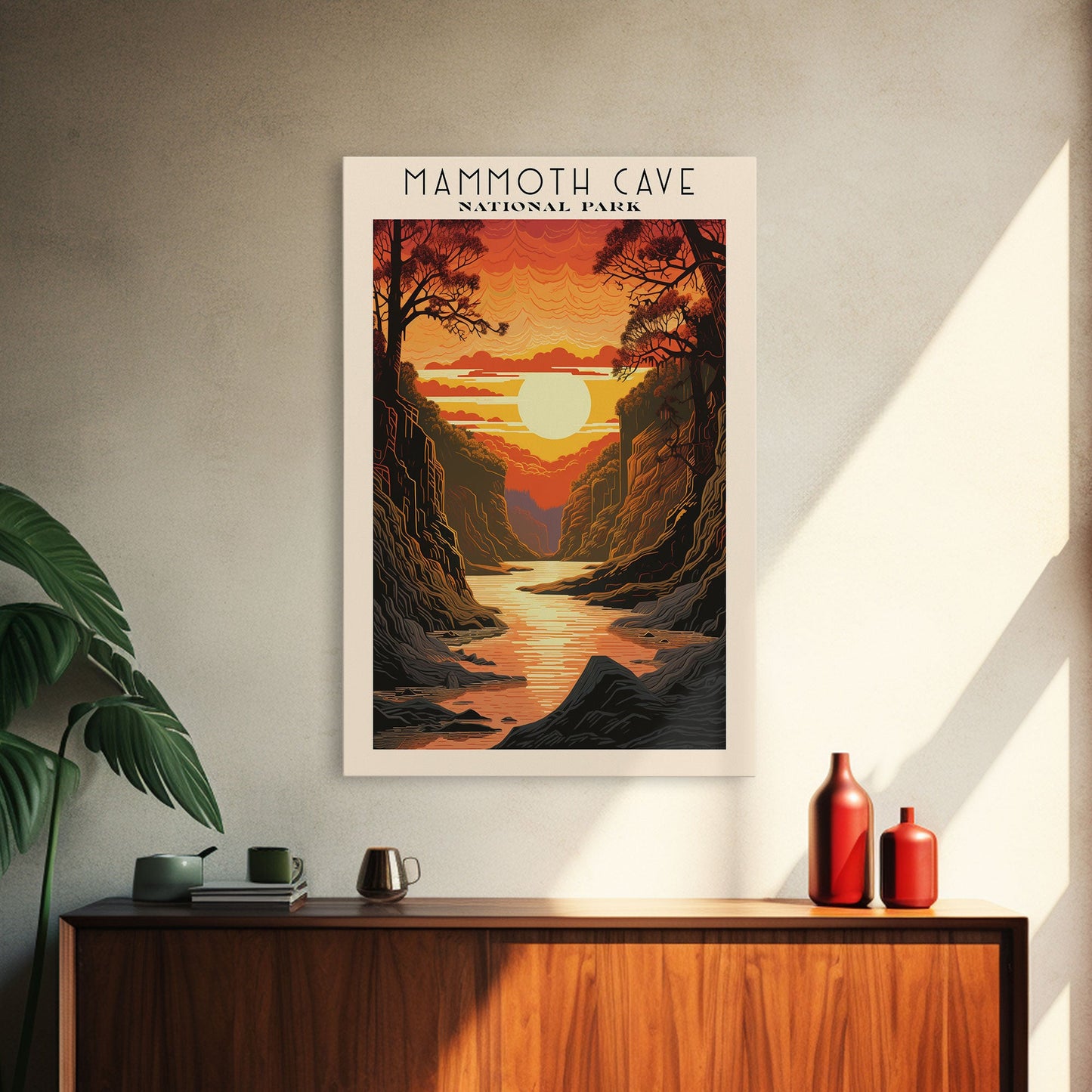 Mammoth Cave National Park Kentucky Travel Art, National Park Print, Minimalist Travel Art, Midcentury Modern Style Landscape Painting
