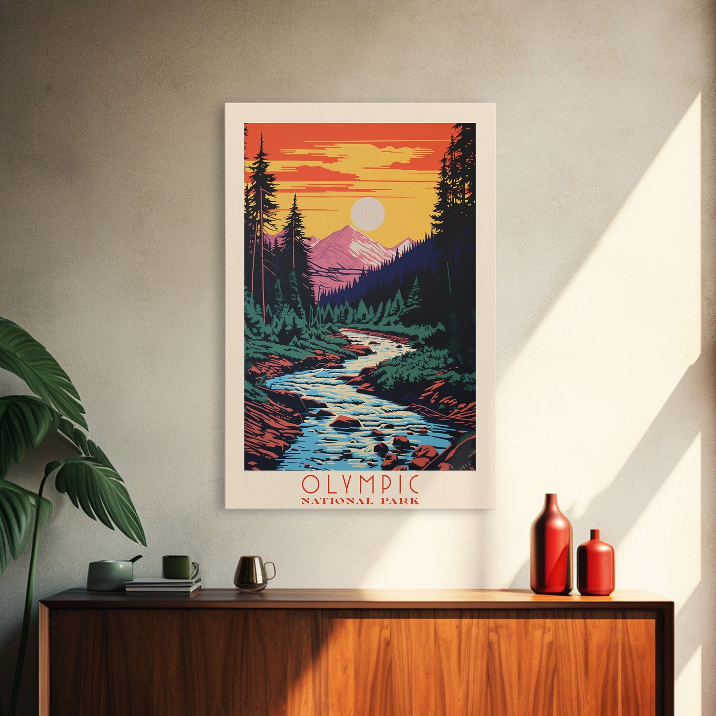 Olympic National Park, Washington Travel Art, National Park Print, Minimalist Travel Art, Midcentury Modern Retro Style Landscape