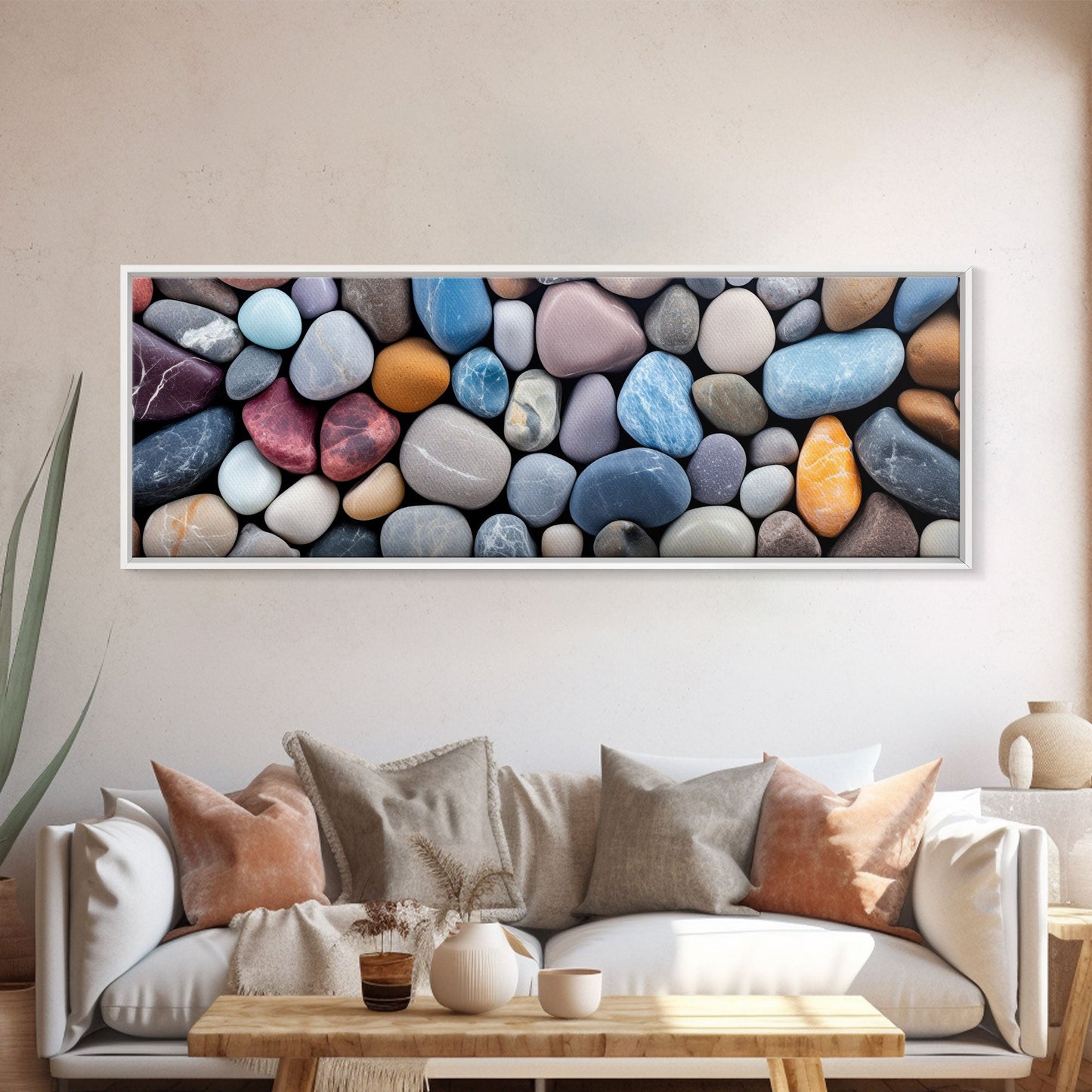 The Lake Bed, Photography Print Wall Art, Framed Canvas Print, Panoramic Extra Large Wall Decor, Stones and Rocks Photography