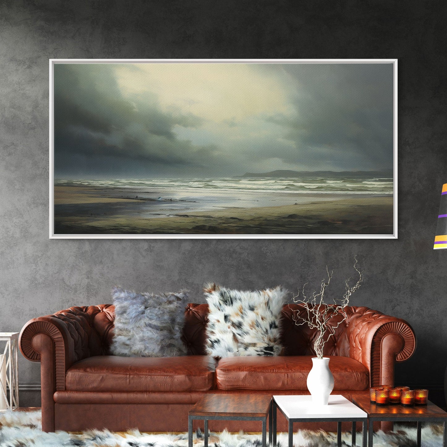Moody Muted Landscape Oil Painting Canvas Print Wall Art, Nature Framed Large Gallery Art, Minimalist Art, Ready To Hang, Moody and Drab Art