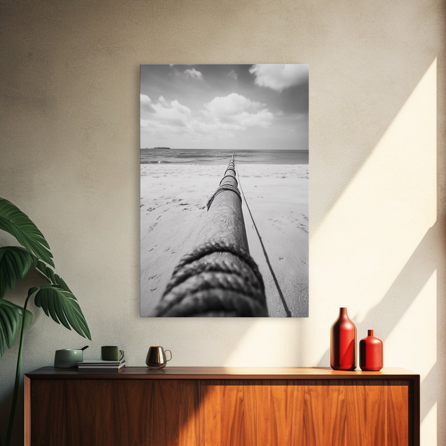 Nautical Rope, Ocean Line, Endless Beach, Maritime Horizon, Canvas Print, Minimalist Wall Art, Modern Coastal Decor, Entryway Beach Art