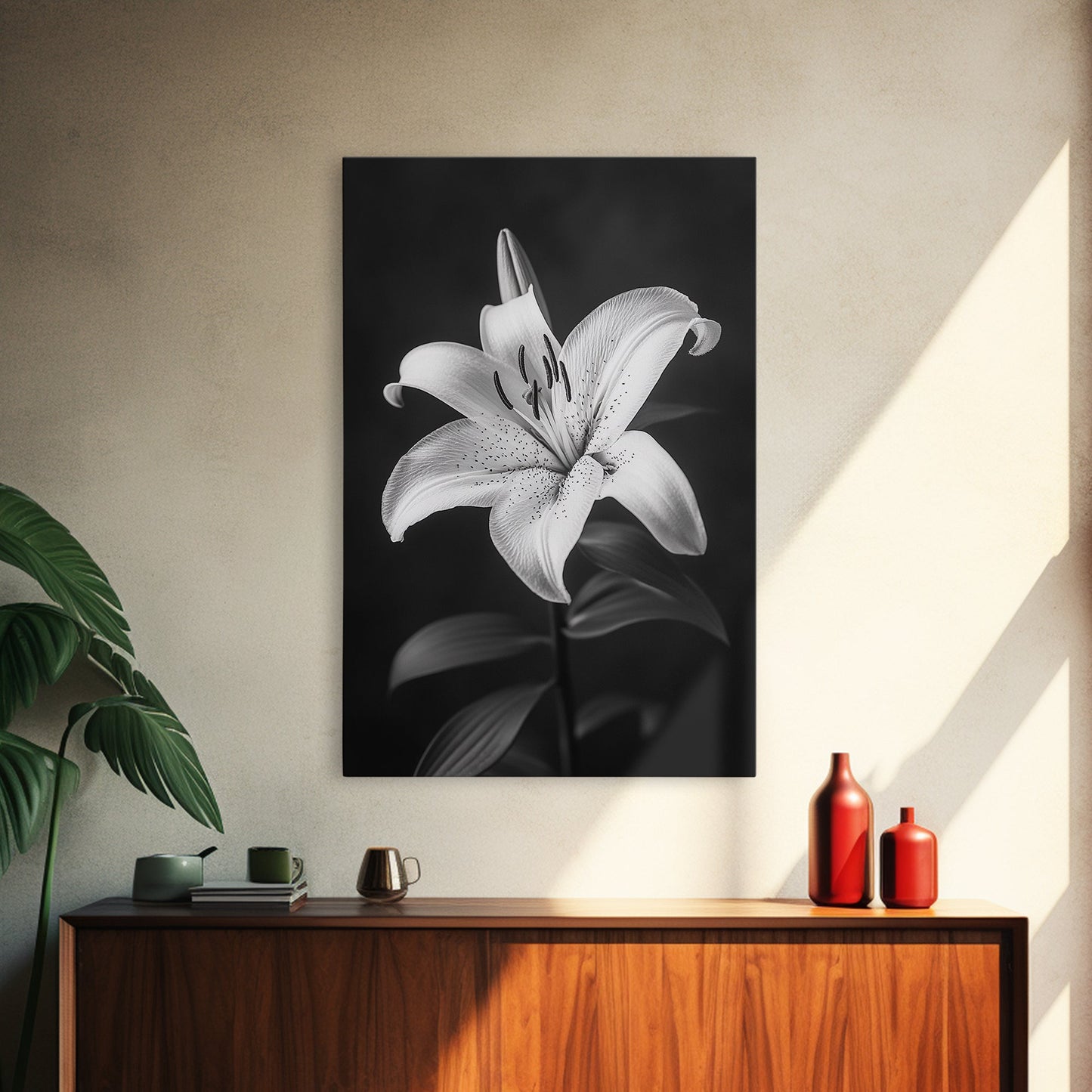 Elegant Lily, Black and White, Floral Beauty, Canvas Print, Botanical Wall Art, Minimalist Art, Bedroom Wall Decor, Nature Photography