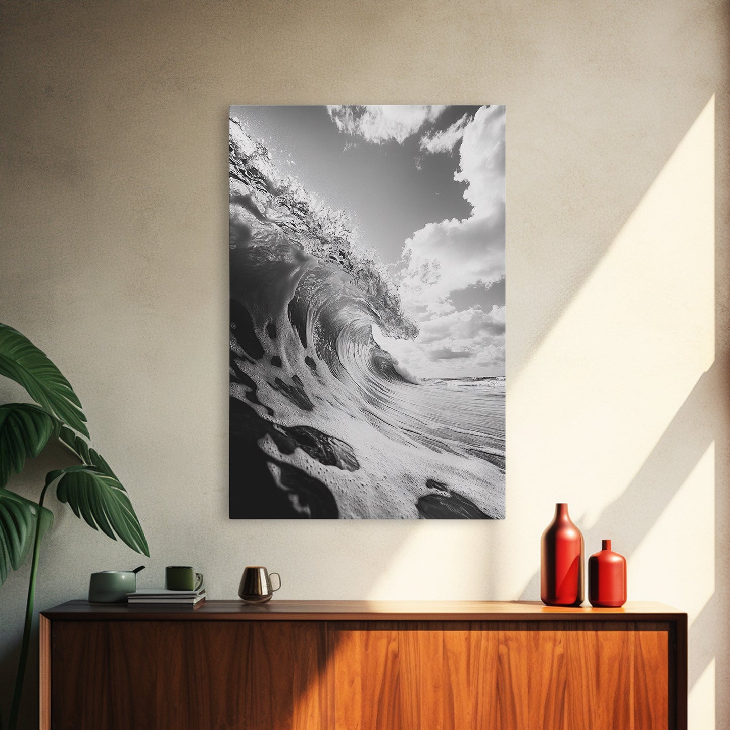 Crashing Ocean Wave, Surf Motion Art, Coastal Energy Print, Seascape Minimalism, Framed Canvas Print, Bathroom Wall Decor, Modern Beach Art