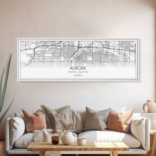 Panoramic Aurora City Map, Colorado Art, Map Print, Minimalist Wall Art, Canvas Art, Housewarming Gift, Street Map Art, Closing Gift