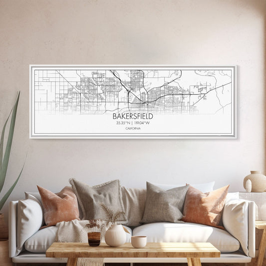 Panoramic Bakersfield City Map, California Art, Map Print, Minimalist Wall Art, Canvas Art, Housewarming Gift, Street Map Art, Closing Gift
