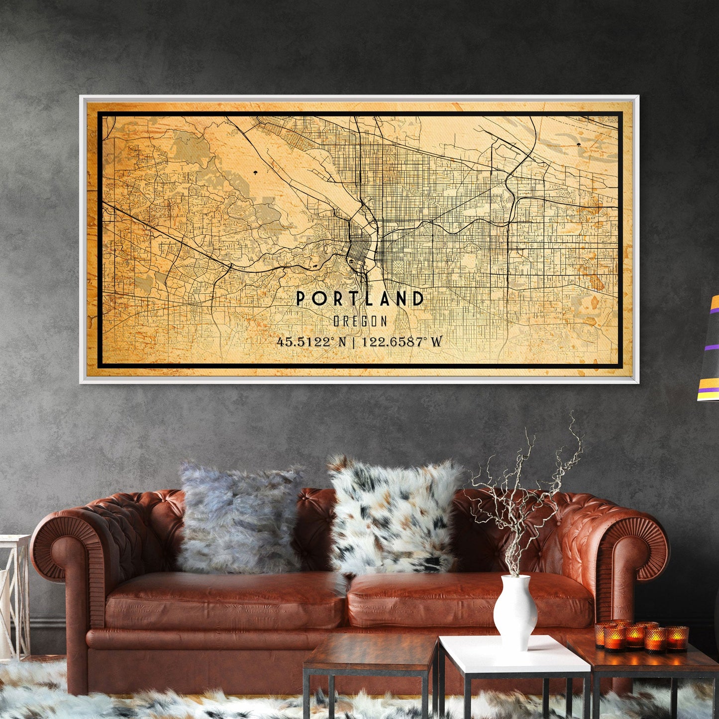 Portland Oregon Street Map, Framed Canvas Art, Oregon United States Road Map Wall Art, Office Wall Art, Portland Wall Decor for Office