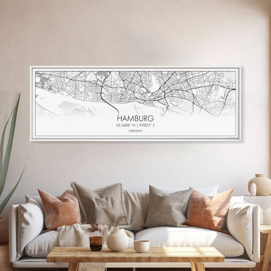 Panoramic Hamburg City Map, Germany Art, Map Print, Minimalist Wall Art, Canvas Art, Housewarming Gift, Street Map Art, Closing Gift