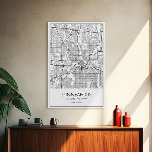 Minneapolis Street Map, Minnesota Map, City Map Art, Modern Art, Wall Art, Canvas Print, Travel Print, Master Bedroom Art, Graduation Gift