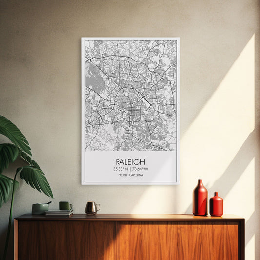 Raleigh Street Map, North Carolina Map, City Map Art, Minimalist Art, Wall Art, Canvas Print, Travel Lover Gift, Bedroom Wall Art