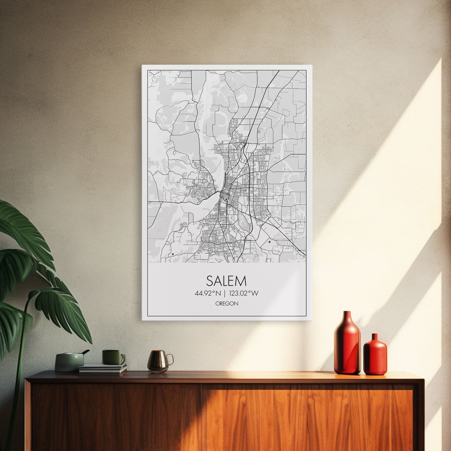 Salem Street Map, Oregon Map, City Map Art, Minimalist Art, Wall Art, Canvas Print, Dorm Room Décor, Graduation Gift, Travel Wall Print