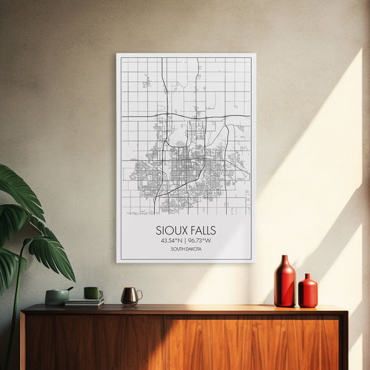 Sioux Falls Street Map, South Dakota Map, City Map Print, Minimalist Art, Wall Art, Canvas Print, Dorm Room Décor, Gifts For Her
