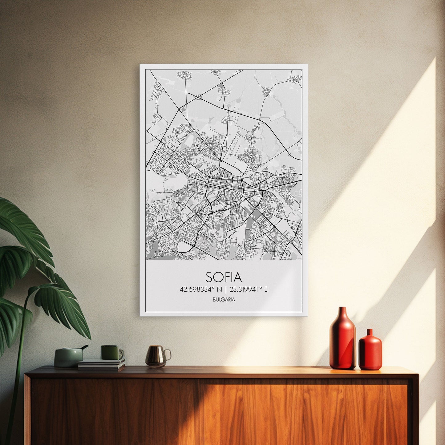 Sofia Street Map, Bulgaria Map, City Map Print, Minimalist Art, Wall Art, Canvas Print, Home Office Wall Art, Friend Gift, Travel Print