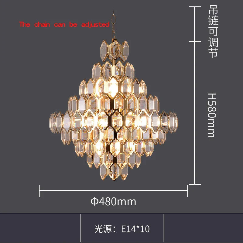 Modern Style Golden Luster Suspended Crystal Chandelier - Elegance for Living Rooms, Bedrooms, and Dining Spaces