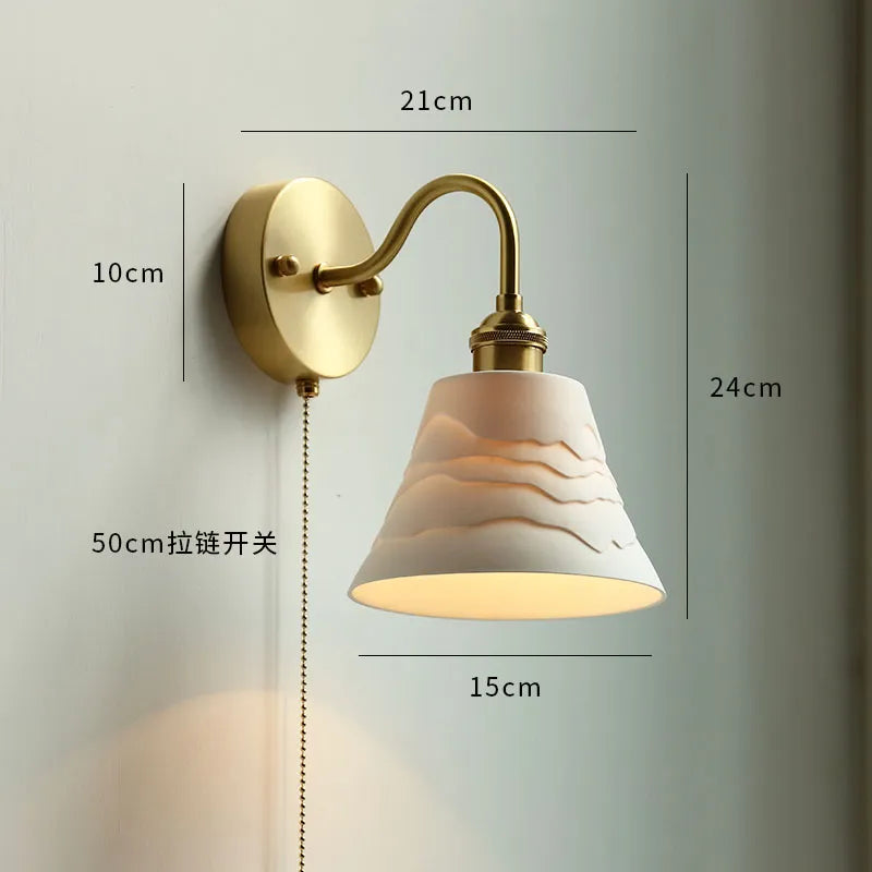 Modern Ceramic Wall Lamp with Pull Chain Switch - Stylish Lighting for Bathrooms, Mirrors, and Stairways