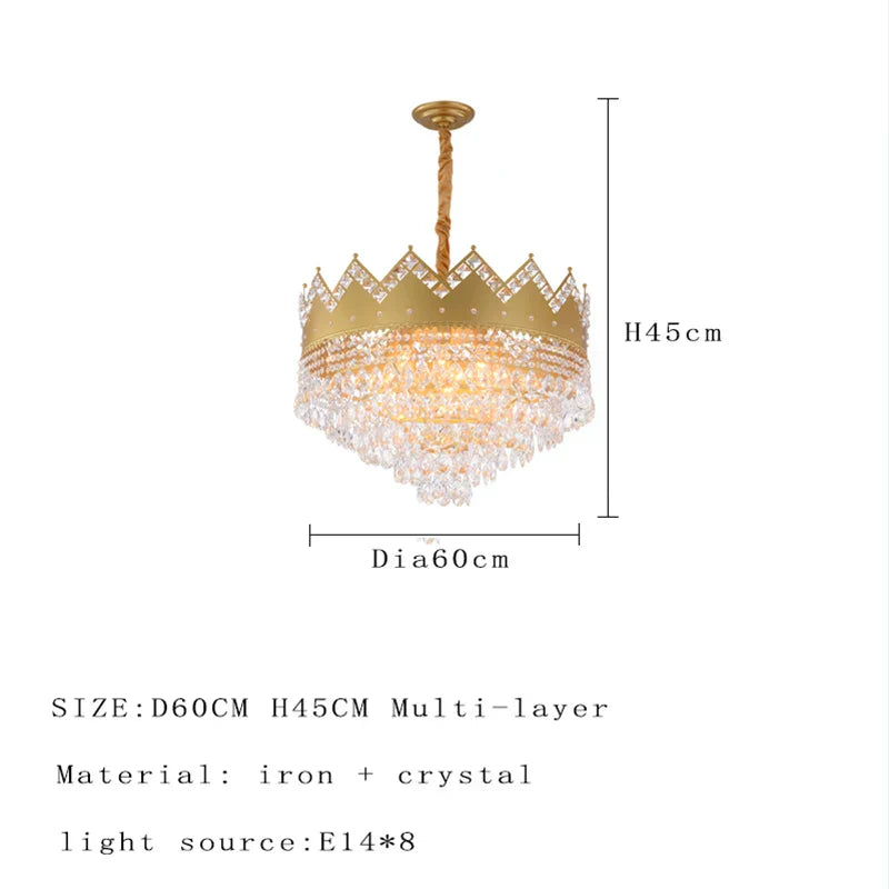 Elegant French Pastoral Golden Crystal Chandelier - Perfect for Living Rooms, Dining Rooms, Bedrooms, and Entrances