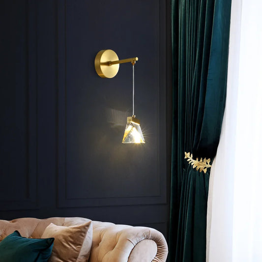 Amelia - Postmodern Light Luxury Brass Crystal Bedroom Warm Bedside Wall Lamp Creative Led Living Room Background Wall Decorative Lamp