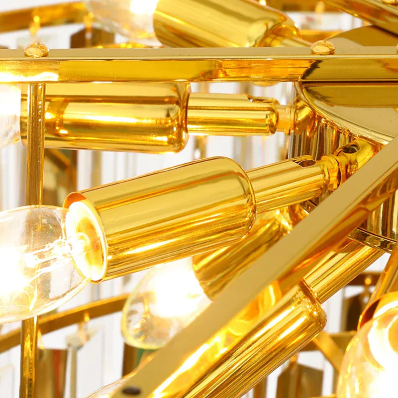 Postmodern Round Gold Stainless Steel Crystal LED Chandelier - Contemporary Illumination for Dining Elegance