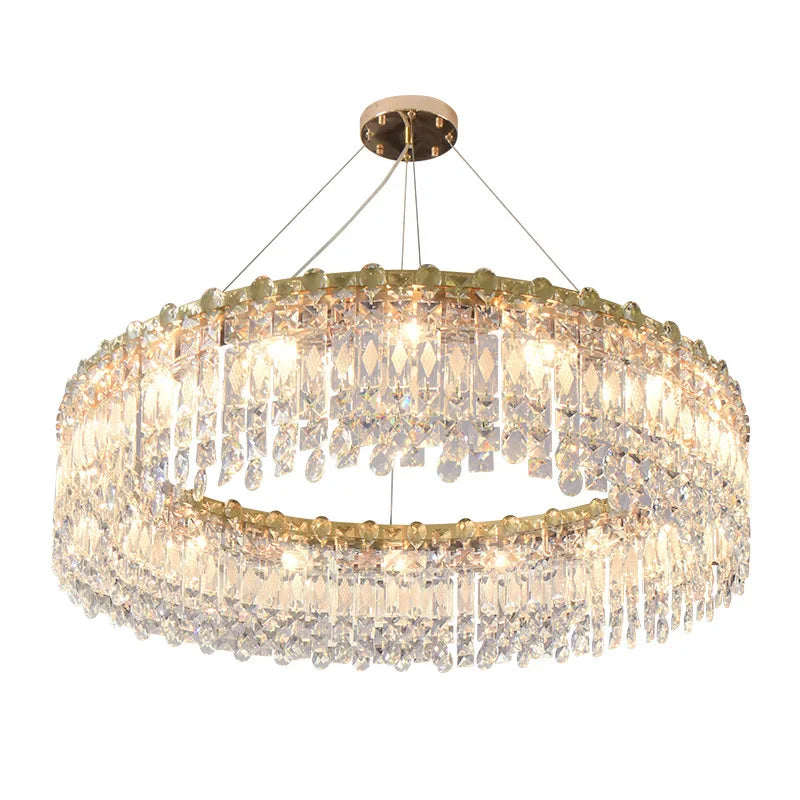 Elegant LED E14 Postmodern Gold Chandelier - A Ring Tassel Crystal Fixture for Dining Rooms, Adding Luminescent Luxury