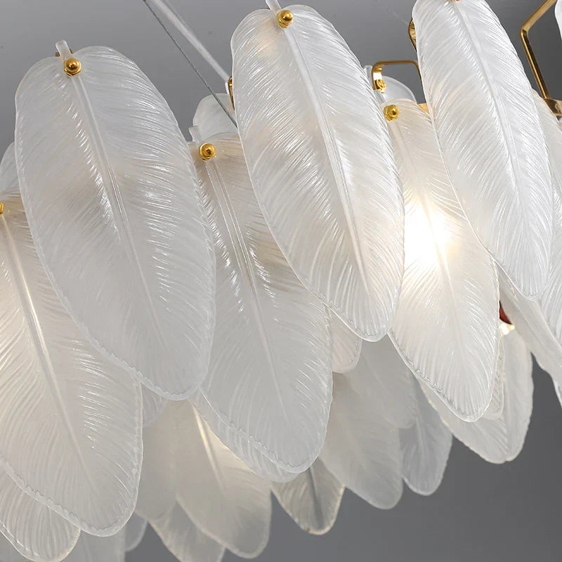 Unique Goose Feather LED Chandelier - Artistic White Glass - Designer Lighting Fixture for Foyer and More