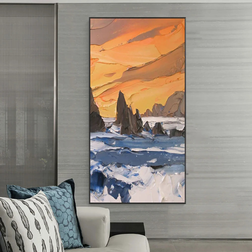 Gray yellow Oil Painting On Canvas Handmade Abstract Landscape Thick Oil Wall Art Hand Painted Large Sized Decoration Paintings