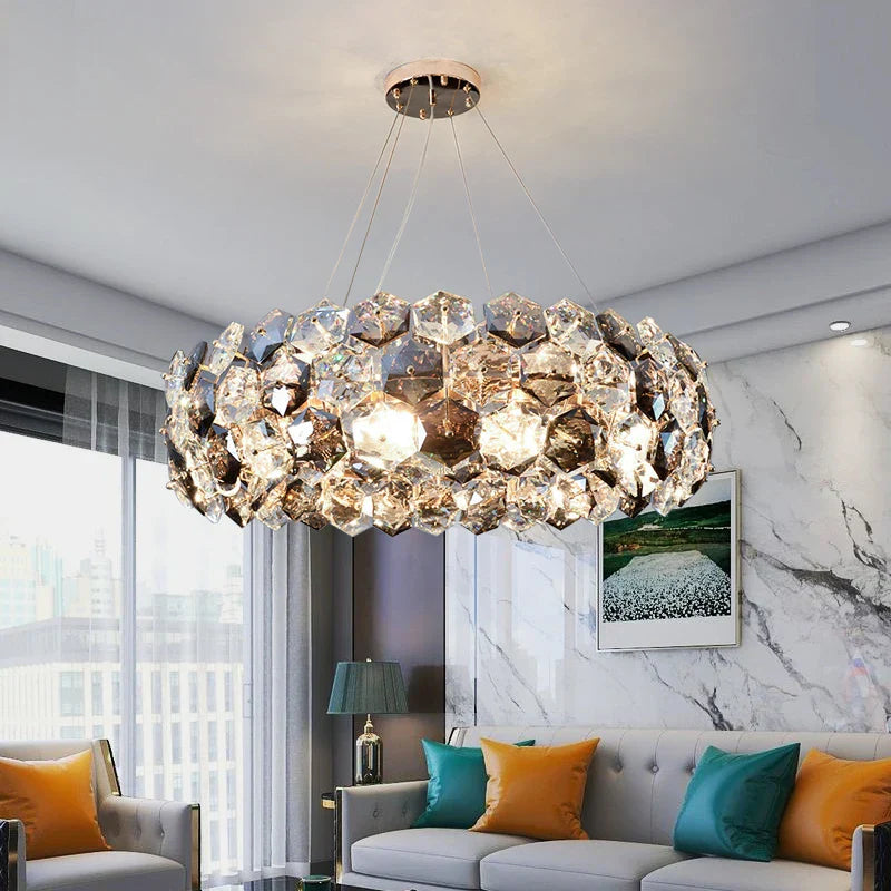 Post-modern Crystal Wrought Iron Chandelier - Elegance for Dining Rooms, Creative Living Rooms, and Glossy Suspension Lighting in Bedrooms