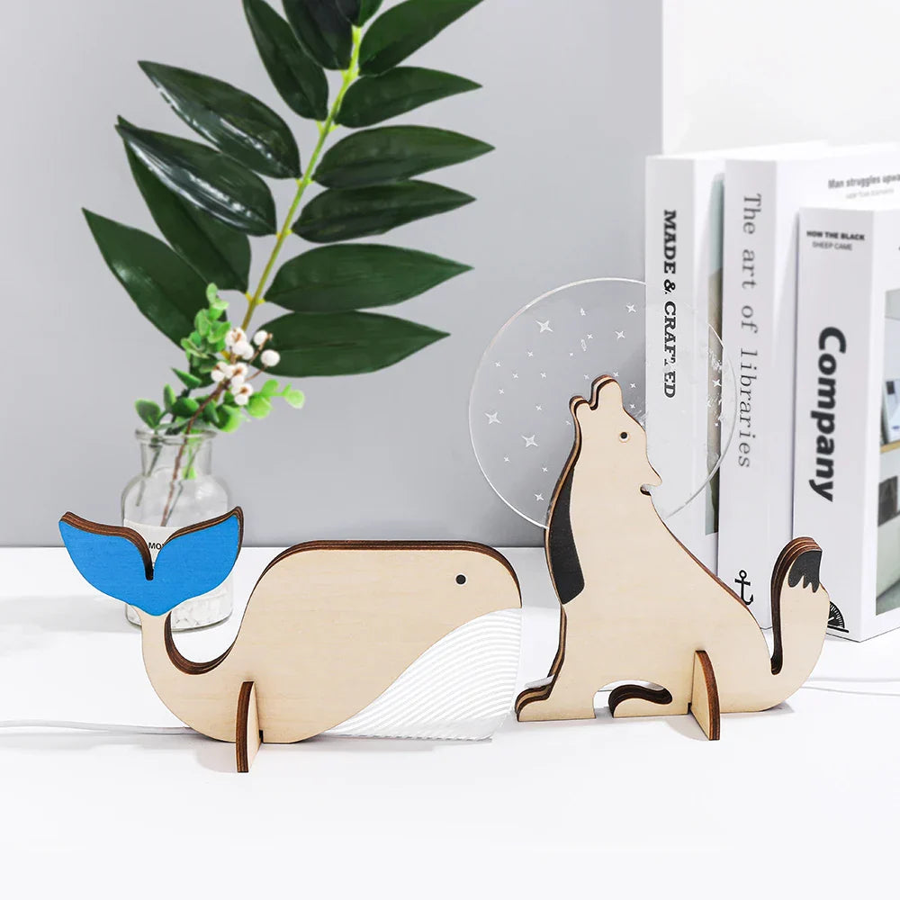 Wood and Acrylic Animals LED Night Light - Charming Decor for Children's Bedrooms